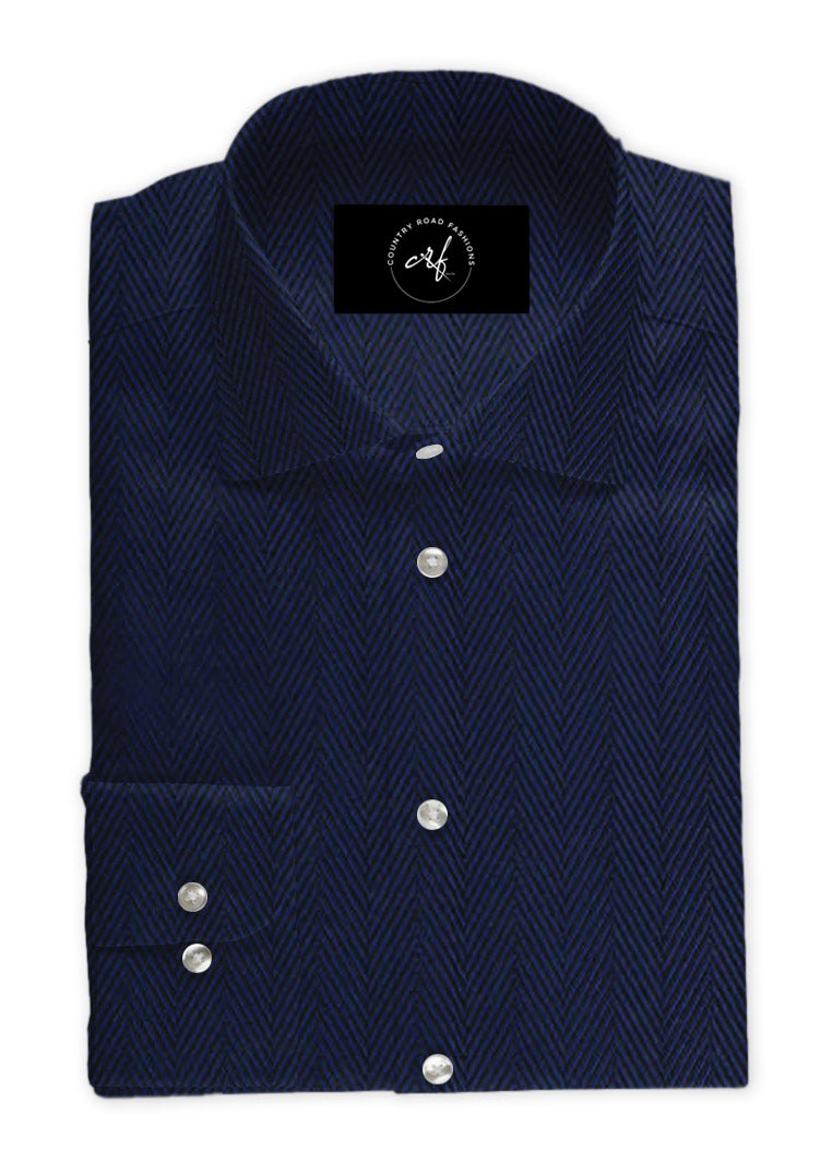 Navy Blue Herringbone Shirt