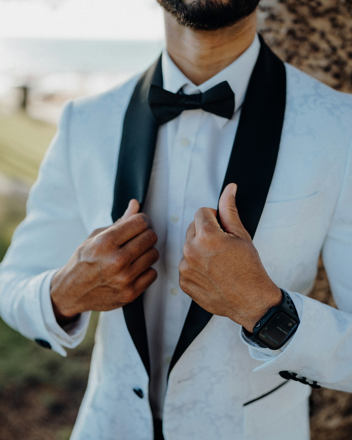 White dinner jacket with black shawl lapel