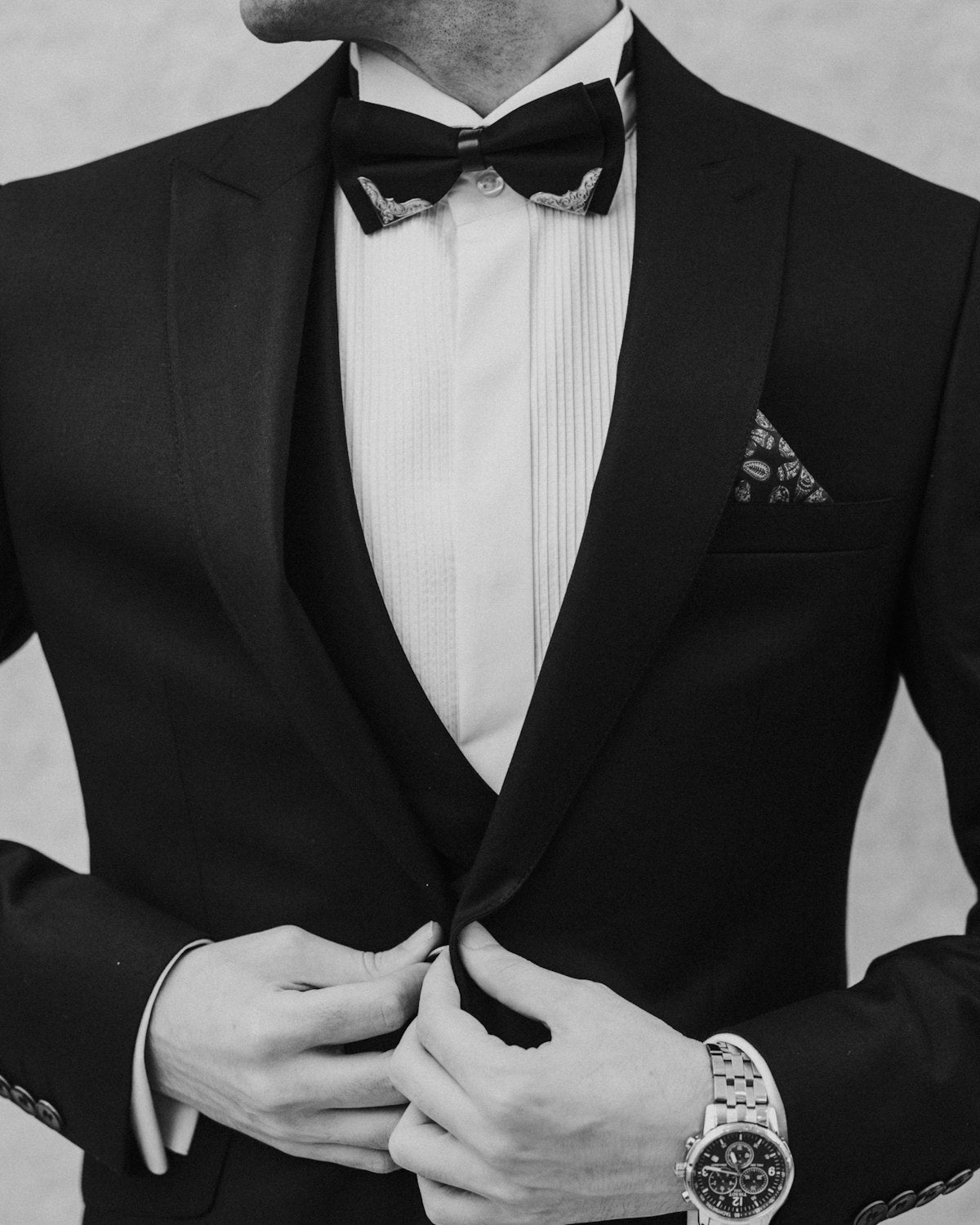 Shawl lapel tuxedo and bow tie