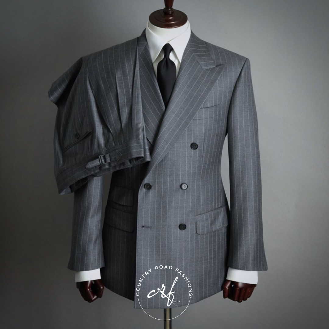 Double Breasted Grey Chalk Stripe Suit (Custom-Made)