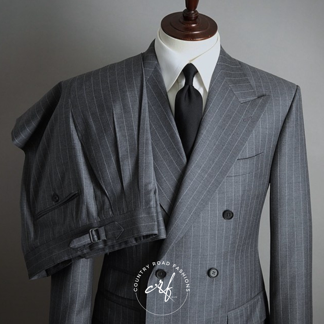 Double Breasted Grey Chalk Stripe Suit (Custom-Made)