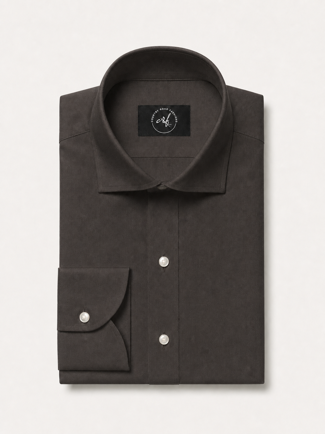 Dark brown solid non-iron cotton shirt, folded