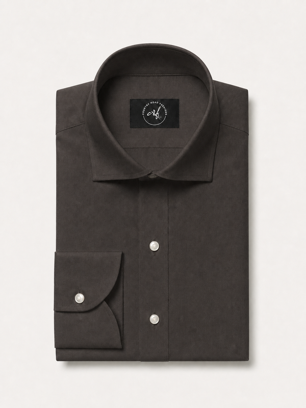 Dark brown solid non-iron cotton shirt, folded
