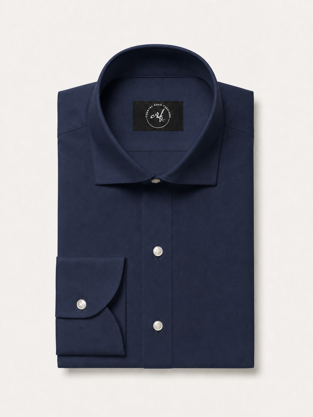 Midnight navy solid non-iron cotton shirt, folded