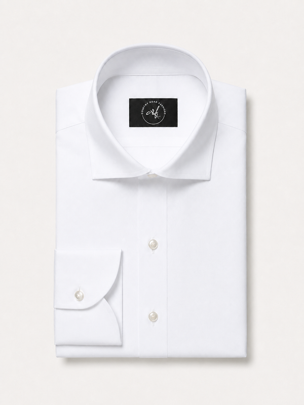 Bright white solid non-iron cotton shirt, folded