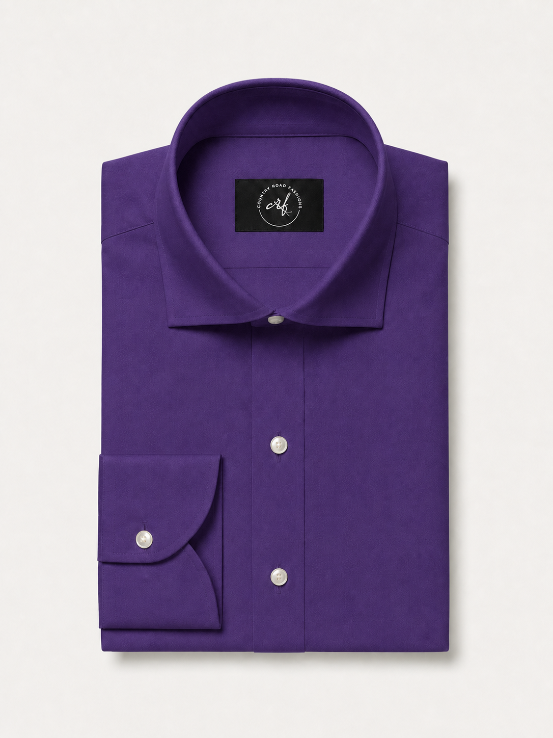 Purple solid non-iron cotton shirt, folded