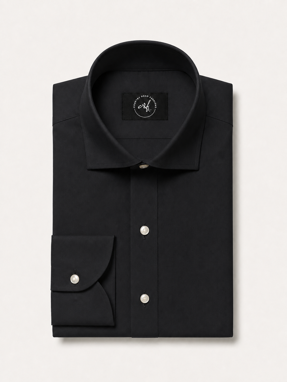 Black solid non-iron cotton shirt, folded