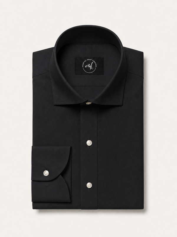 Black solid non-iron cotton shirt, folded