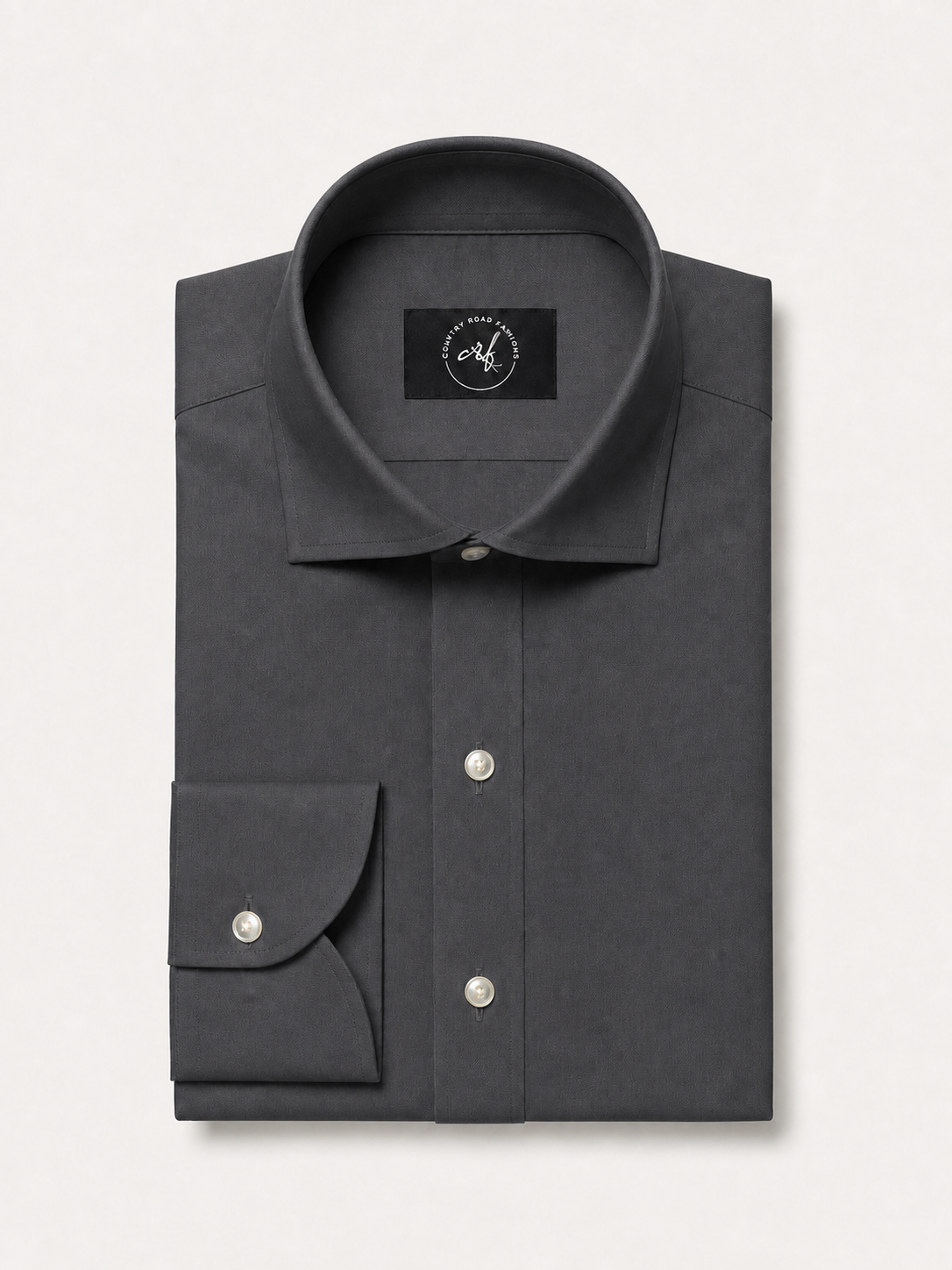 Charcoal solid non-iron cotton shirt, folded
