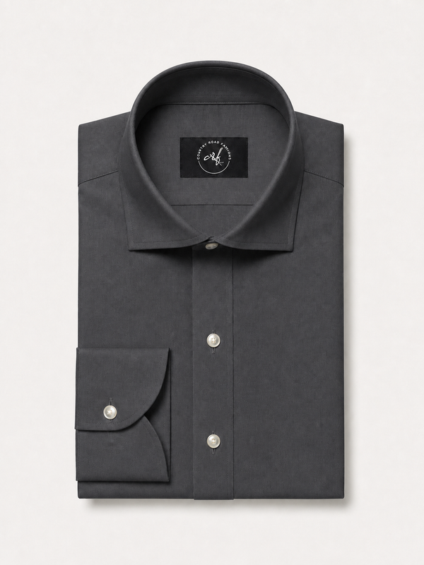 Charcoal solid non-iron cotton shirt, folded