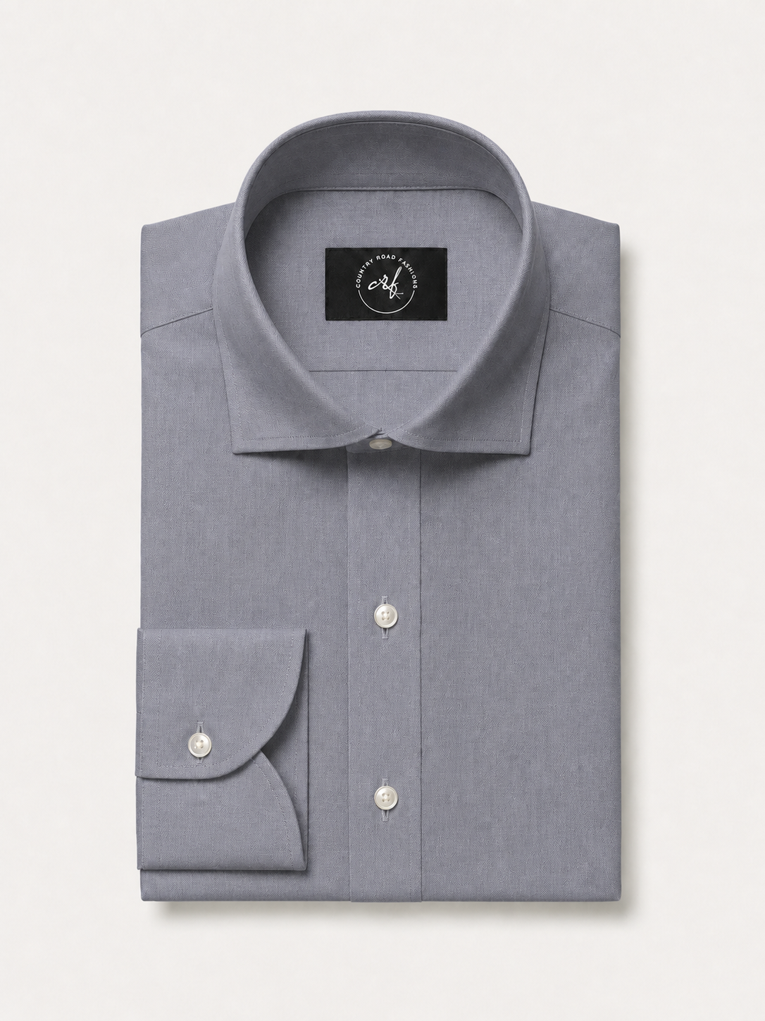 Steel grey solid non-iron cotton shirt, folded