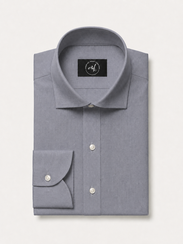Steel grey solid non-iron cotton shirt, folded