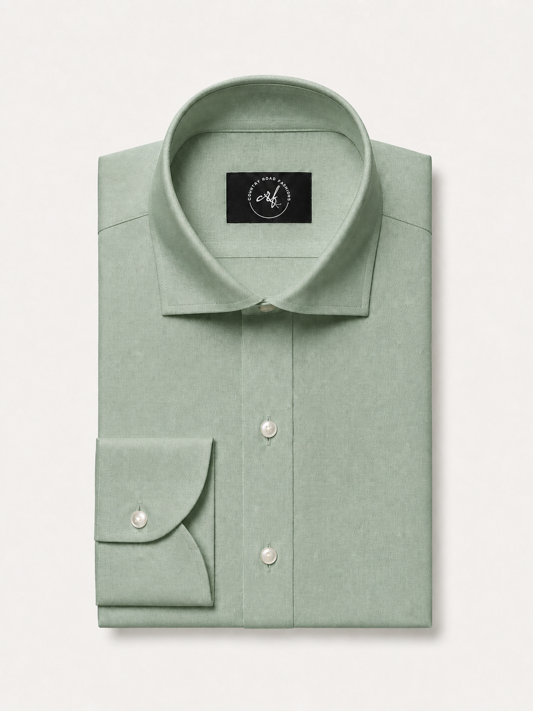 Sage green solid non-iron cotton shirt, folded