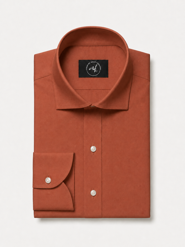 Rust solid non-iron cotton shirt, folded