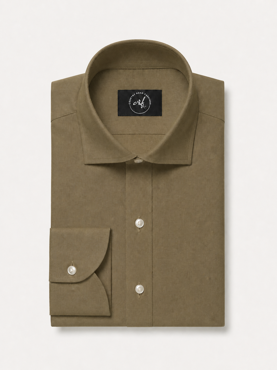 Olive solid non-iron cotton shirt, folded