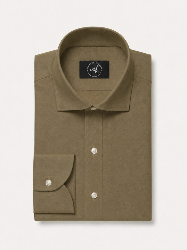 Olive solid non-iron cotton shirt, folded