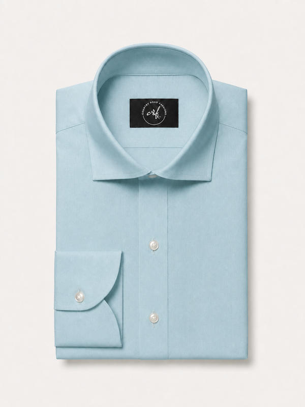 Aqua solid non-iron cotton shirt, folded