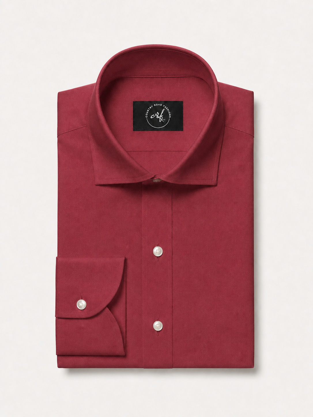 Red solid non-iron cotton shirt, folded