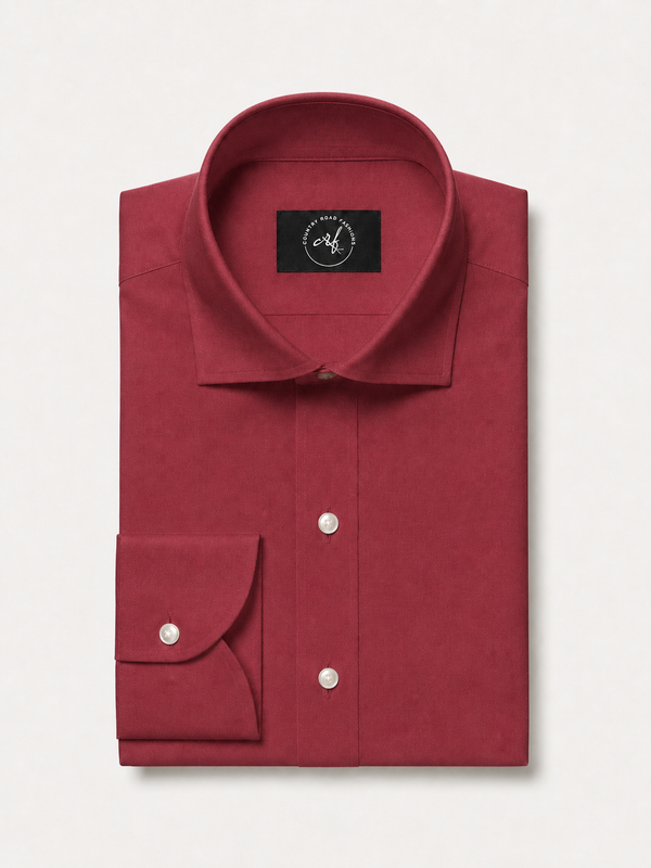 Red solid non-iron cotton shirt, folded