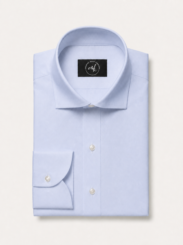 Cornflower blue solid non-iron cotton shirt, folded
