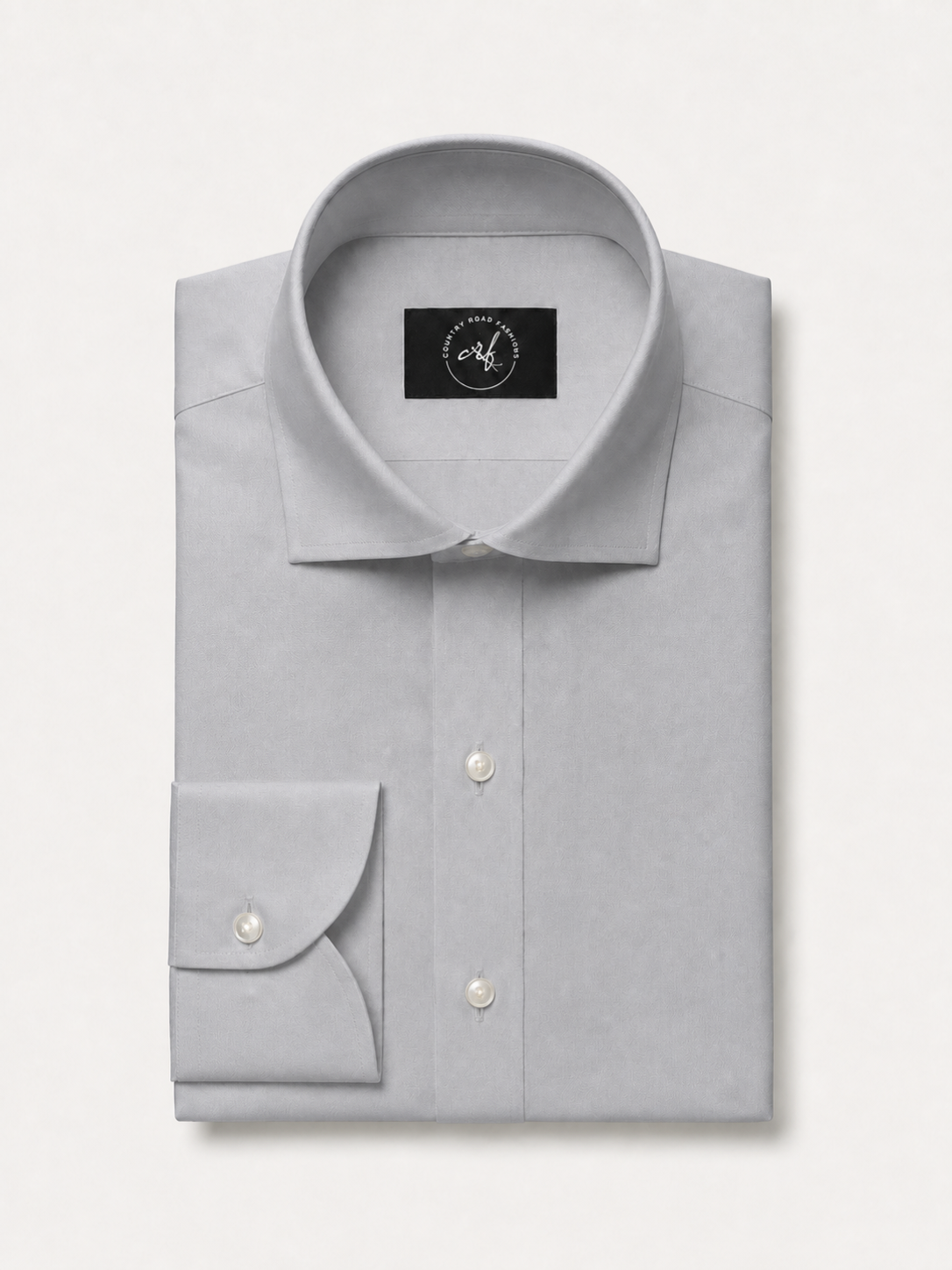 Silver grey solid non-iron cotton shirt, folded
