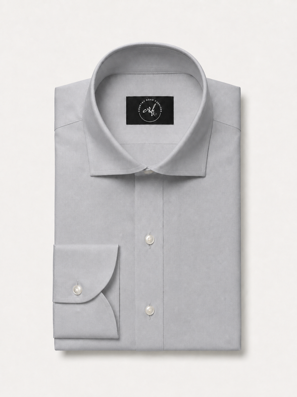 Silver grey solid non-iron cotton shirt, folded
