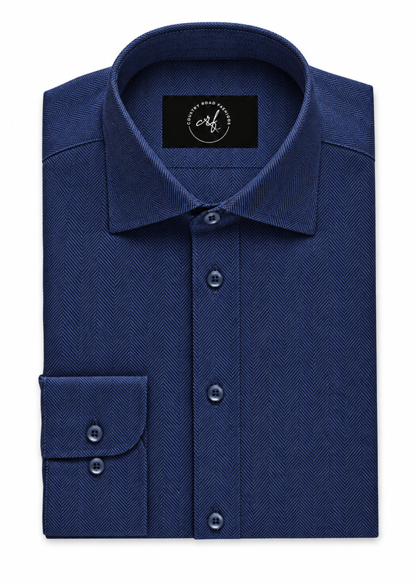 Navy Blue Herringbone Shirt