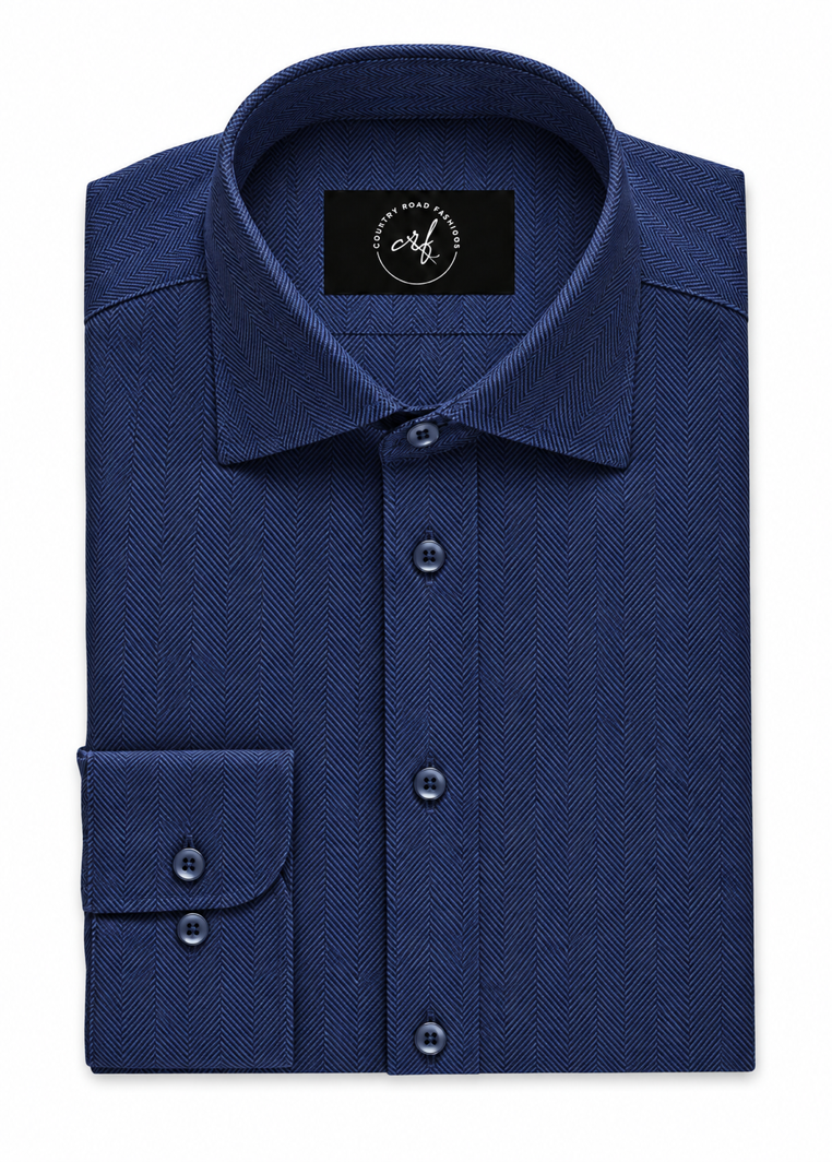 Navy Blue Herringbone Shirt