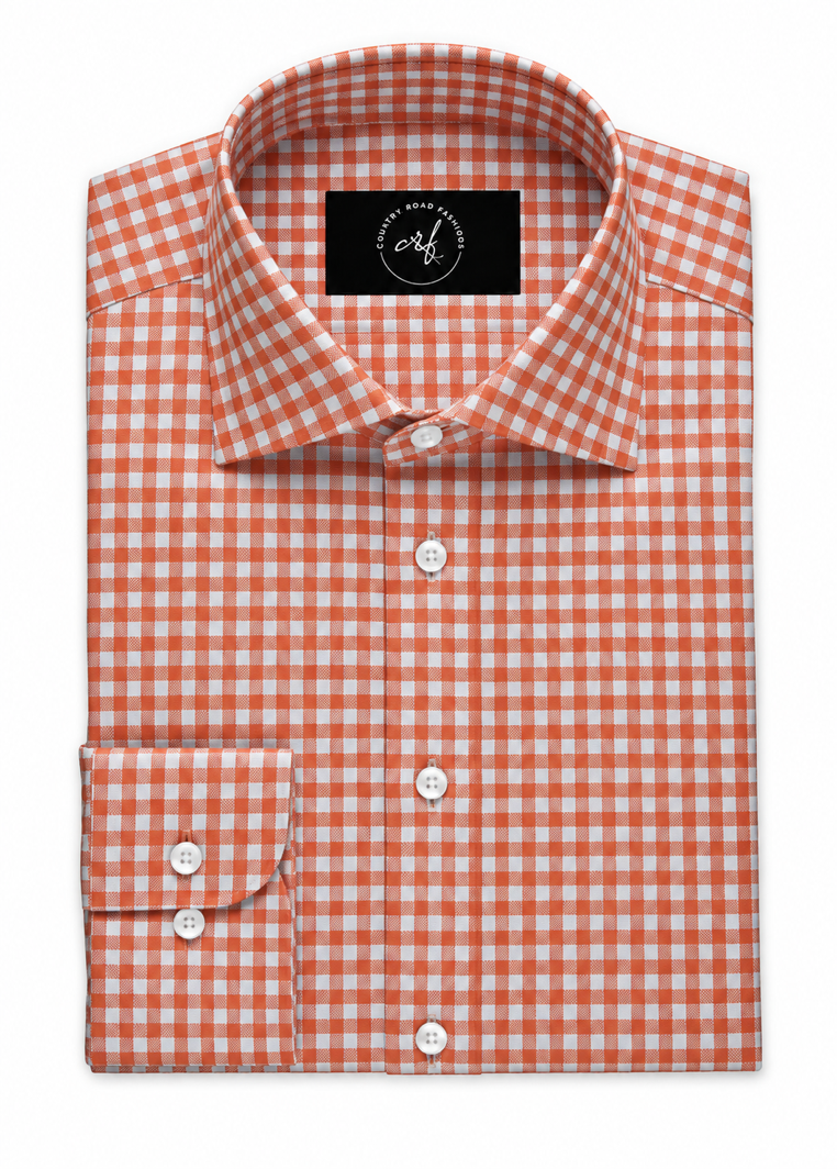 Orange Gingham Check Shirt
