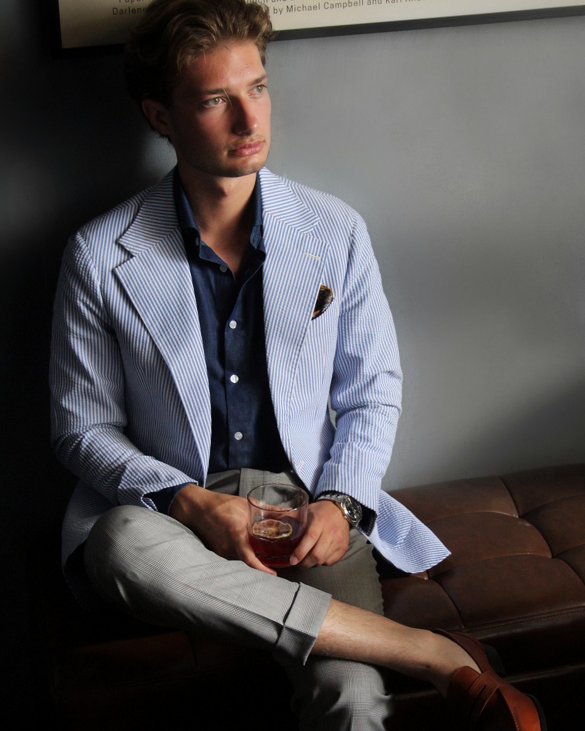 Light blue tailored jacket for a daytime wedding